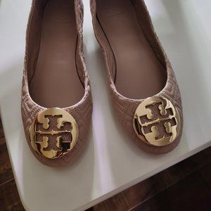 Tory Burch Women's Minnie Quilted Ballet Flats size 9 blush colour